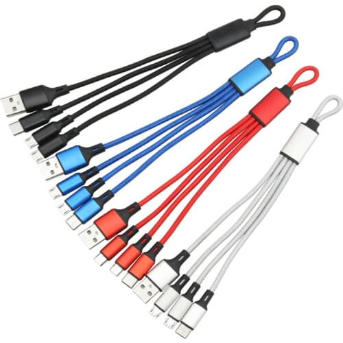 3 in 1 Fabric Braided Type C 8Pin Miciro USB Keychain Charger Cable For iPhone Samsung Xiaomi Redmi Android Mobile Phone Cables
