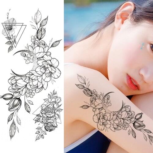 3D Geometric Black Men Arm Sexy Temporary Fake Tattoos Stickers Paper Flower Waterproof Tatoo Summer Style Body Art