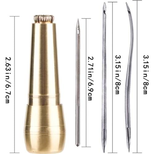 4 Pieces Canvas Leather Sewing Awl Taper Stitcher Needles with Metal Handle Hand Crochet Stitching DIY Crafts Tent Shoes