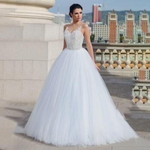 Princess Crystals White Ball Gowns Bandage Beading Bridal Dress robe de mariee manche longue Wedding Gowns