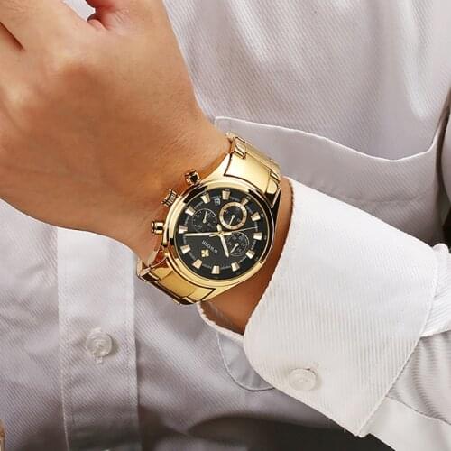 WWOOR Mens Watches 2021 Top Luxury Casual Gold Black Quartz Clock Chronograph Sports Waterproof Wristwatch Men Relogio Masculino