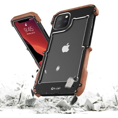 R-Just Phone Case For iPhone 11 11 Pro 11 Pro Max Luxury Hard Metal Aluminum Wood Protective Bumper Phone Case for iPhone 7 8 X
