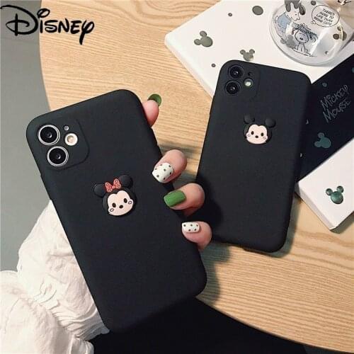Disney Mickey Minnie for IPhone 7/8P/X/XR/XS/XSMAX/11/11Pro Black Personality Simple Silicone Anti-drop Mobile Phone Case