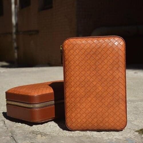 COHIBA Leather Cedar Lined Travel Cigar Case Humidor With Cutter Lighter Humidifier Set for 4 Cigar