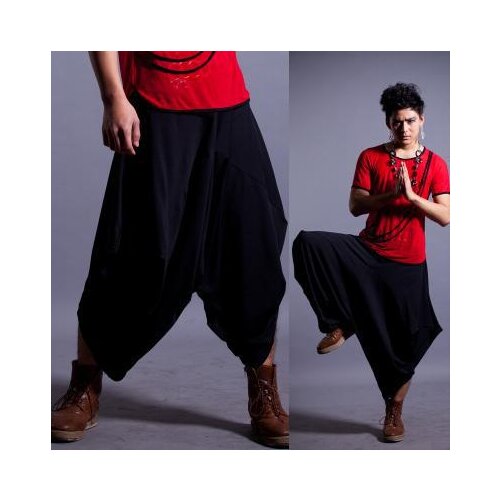 Black Ultra-low crotch pants personalized fashion mens feet across pants culottes singers stage 1 pants Can be customized