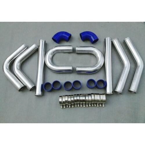 BLACK/BLUE silicone hose 8PCS 51mm 2"inch Aluminum Universal Intercooler Turbo Piping pipe + 16 Couplers KIT