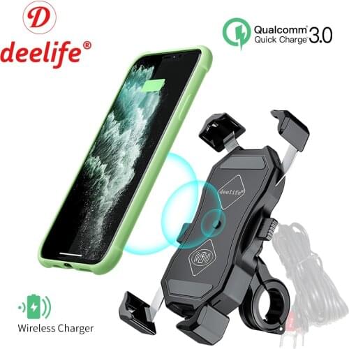 Deelife Mobile Phone Holder Motorcycle Support QC 3.0 USB Qi Charger Waterproof X-Grip for Scooter Moto Motor Bracket Motorcycle