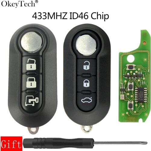 OkeyTech 3 White Buttons Remote Key Fob ID46 PCF7946 Chip 433MHz SIP22 For Fiat 500 Grande Punto 2010-2017
