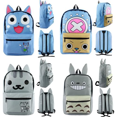 New Kawaii Cat Totoro Fairy Tail Boy Girl Book Bag Women Bagpack Teenagers Schoolbags Canvas Men Student Backpacks