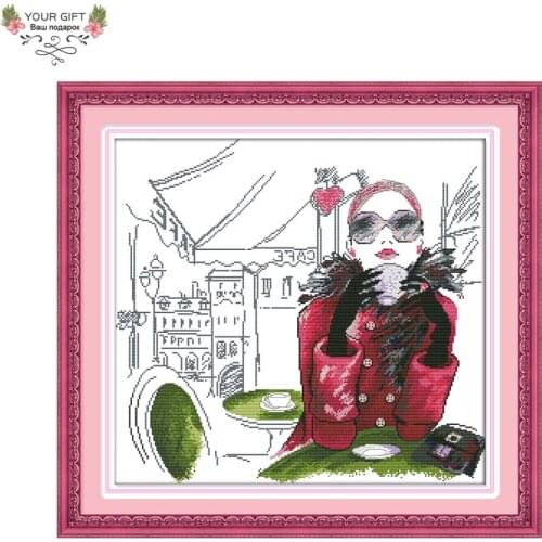 Joy Sunday R912 Free Shipping 14CT 11CT Counted and Stamped Home Decor The City Girl Needlework Embroidery Cross Stitch kits