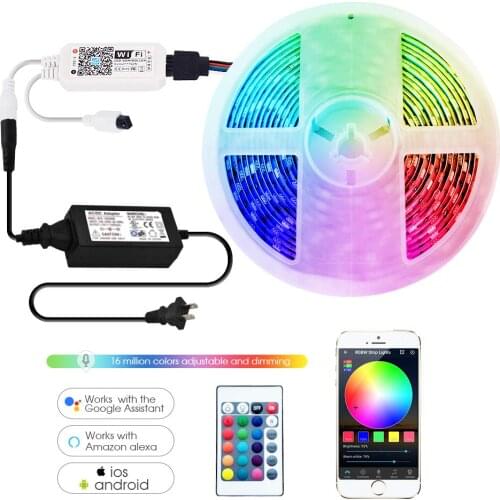 RGBW LED Strip Lights Kit Compatible with Alexa and Google Assistant,Smart Wireless WiFi LED Controller with 24 Key Romote JK381