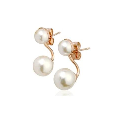 Beautiful Noble Silver Plated Golden Pink Double Simulated Pearl Ball Stud Earrings for Women Fashion Ear Piercing Jewelry