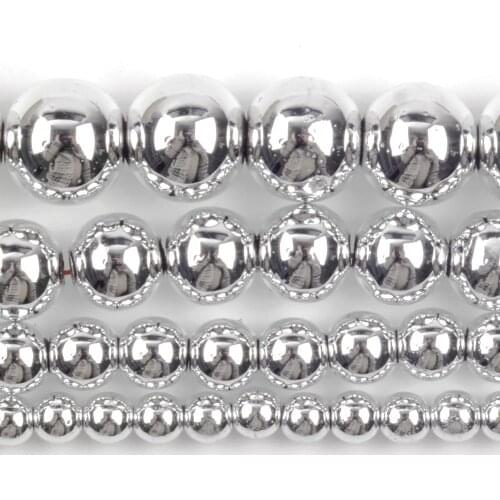 Natural Silvers plateds Hematite Beads Round Loose Spacer Beads For Jewelry Making 4/6/8/10mm Bracelet Handmade