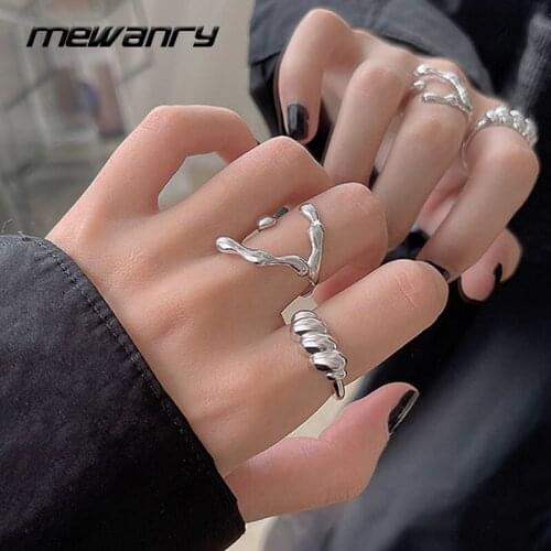 Mewanry 925 Sterling Silver Rings for Women Trend Elegant Vintage Creative Irregular Texture Jewelry Birthday Gifts Wholesale