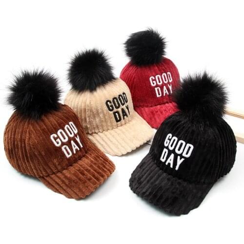 Cute Baby Cap Pompom Letter Baby Boy Baseball Cap Winter Spring Warm Infant Girls Adjustable Visor Sun Hat