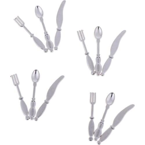 Mini 1/12 Dollhouse Miniature Kitchen Tableware Spoon Knife Fork Set Kitchen Accessories Pretend Play Toys