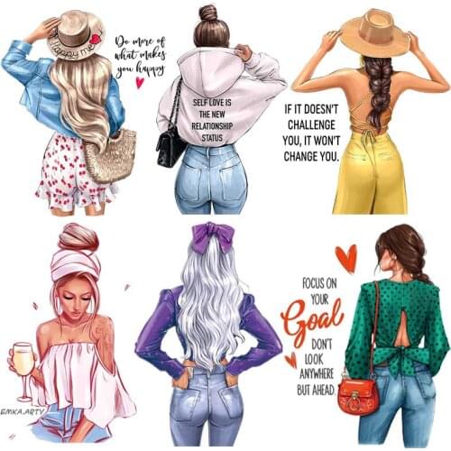 Beautiful Girl Iron-On Transfer For Clothing DIY Washable Women T-Shirts Thermo Adhesive Patches Fashion Hoodie Sticker Applique