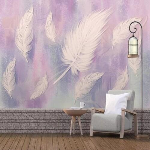 Custom Any Size Mural Wallpaper Modern 3D Watercolor Hand Painted Feather Nordic Abstract Background Wall Mural Papel De Parede