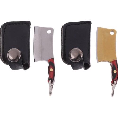 Stainless Steel 5cm Mini Butcher Knife Pendant Necklace Keychain With Cover Jewelry Cute Gift Gold Sliver Color