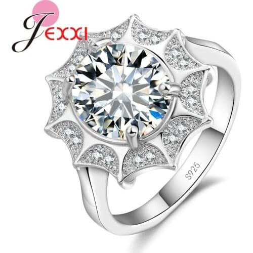 New Trendy Luxury Elegance Sunflower Colorful Ring 925 Crystel Sterling Sliver Ring Best Gift For Women