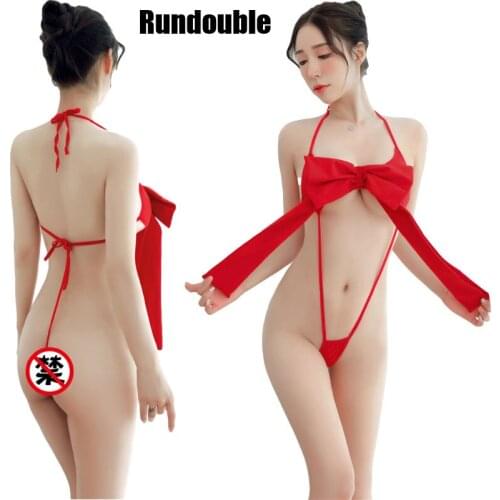 Summer Sexy V-neck Black Red Bownot Split Lingerie Nightdress Women G-string Underwear Babydoll Nightwear Sleepwear For Sex