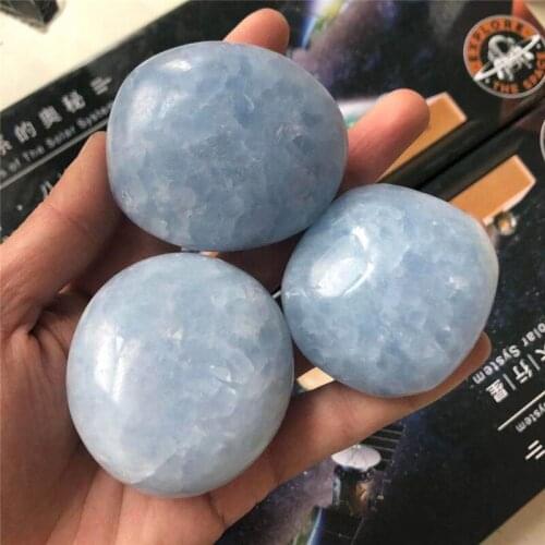 Natural gemstone sky blue celestite palm crystal healing stone for home decoration