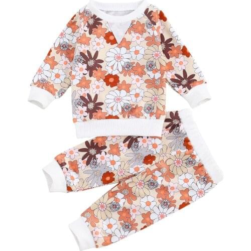 Pudcoco Baby Girls Floral Printed Cloth One-piece Ruffled Garment for 0-18 Months Baby Two Pieces Suit for 1-6 Years Old Girls