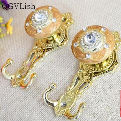 QGVLish 2Pcs Diomand Wall Curtain Hooks Coat Hanger Tiebacks Buckle Hanger Holdback Tassel Brush Hook Holder Curtain Accessories