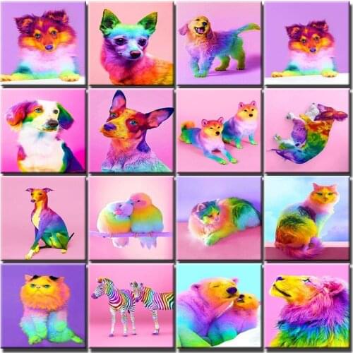 Animal Oil Painting By Numbers Colorful Dogs Diy For Adults Kid Picture Drawing Home Decor Pink Coloring On Canvas Decor Artwork