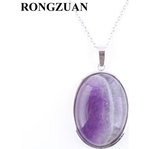 RONGZUAN Natural Amethysts Stone Oval Reiki Chakra Bead Chain Necklaces & Pendants Jewelry Women Fashion Jewellery TN3216