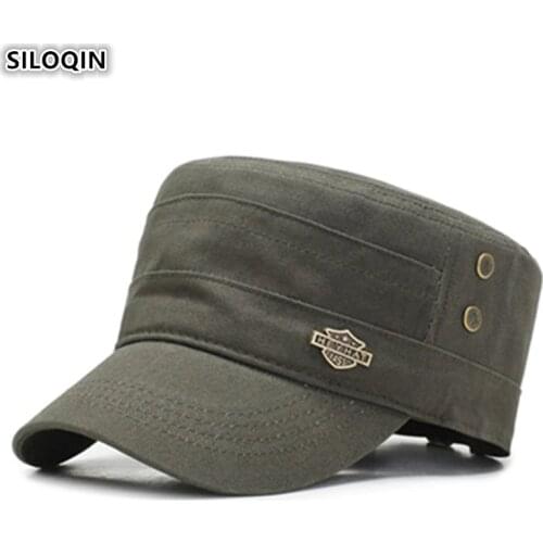SILOQIN Snapback Cap Mens Flat Caps Cotton Army Military Hats Adjustable Head Size Mesh Breathable Sports Caps For Adult Men
