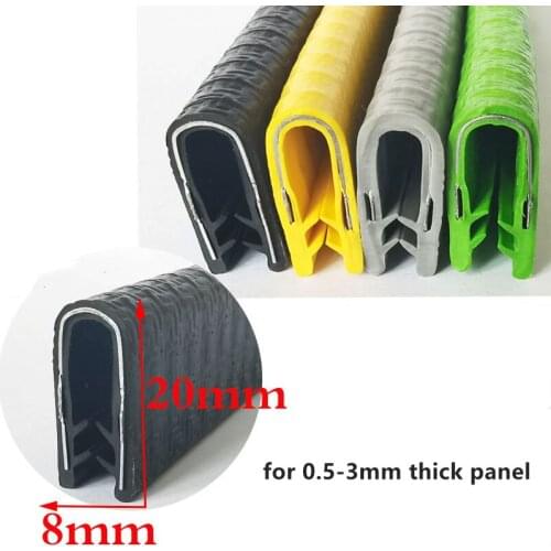 Steel Rubber U Strip Edge Shield Encloser Bound Glass Metal Wood 0.5-3mm Yellow Green Gray Black