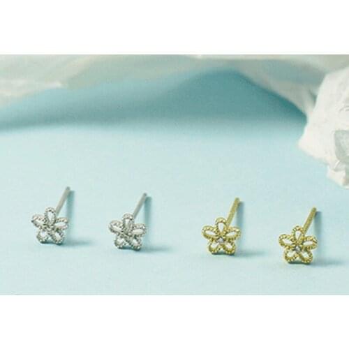 Korean Fashion Women Silver Plated Hollow Out Flower Stud Earrings for Women Body Penetration Earrings Daily Wear Party Jewelry