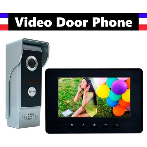 7 inch video intercom system aluminum alloy Camera video door phone doorbell doorphones kit 1 LCD Monitor 1 IR Camera (Black)