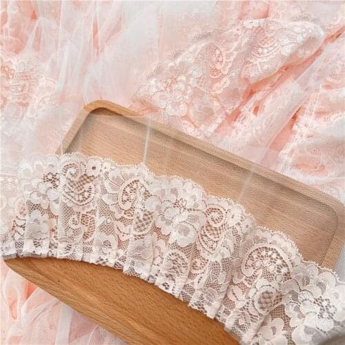 High Quality Double Layer Pleated Embroidered Tulle Lace Fabric Collar Flower Cuffs Lengthened Fluffy Skirt Sewing Accessories