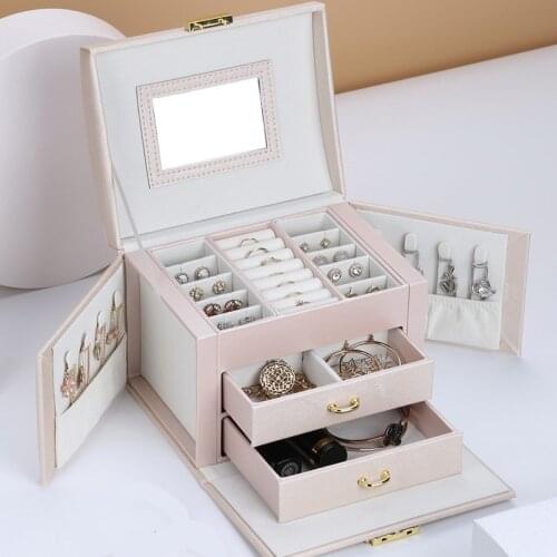 2021 Newly Jewelry Storage Box Large Capacity Portable Lock With Mirror Jewelry Storage Earrings Necklace Ring Jewelry Display