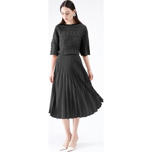 Miyake pleated large size skirt heavy industry pleated casual skirt a-line korean fashion clothing skirt