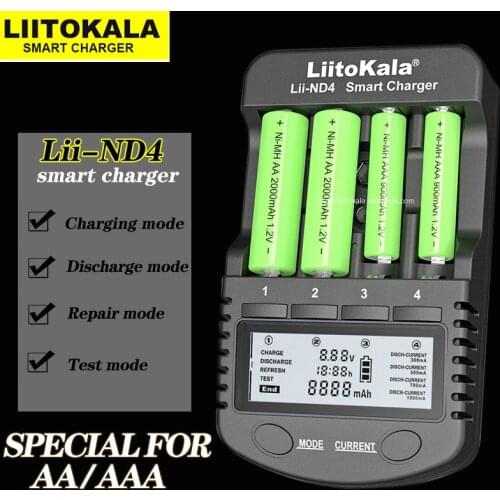 Liitokala Lii-ND4 nimh/cd charger a a a display charger lcd and test battery capacity for 1.2 v aa aaa and 9 v batteries