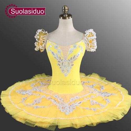 Adult Yellow Classical Ballet Tutu YAGP Professional Pancake Ballet With Flower Fairy Ballet Tutu Costume Dancewear SD0005