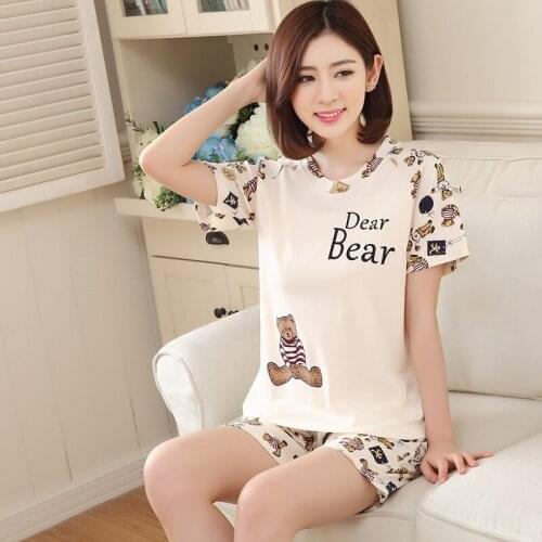 Women cute girl cartoon short sleeve pajamas 2019 new summer cotton pullover large size home shorts women pajama sets pajama