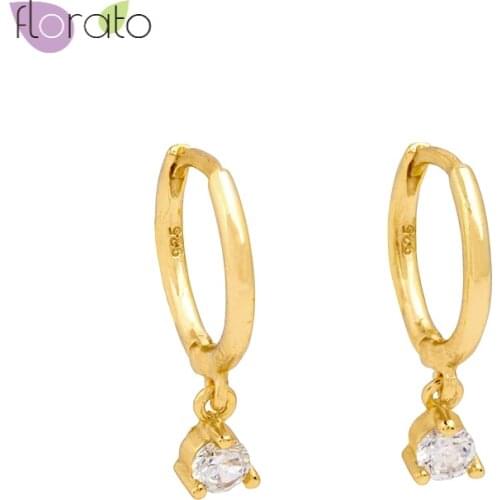 Minimalist Dangling CZ Huggie Small Hoop Earrings for Women 925 Sterling Silver Ear Buckle Tiny Cute Hoop Earrings Party Jewelry