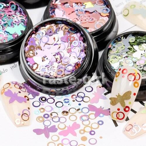 1 Pot bee round circle holographic glitter gel nail polish sequins nail art decorations decals fake nails accessories supplies