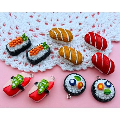 10pcs Resin Hot Selling Cute Sushi Charm Pendant for Keychain, Earring, Scrapbooking, DIY Making, Necklace