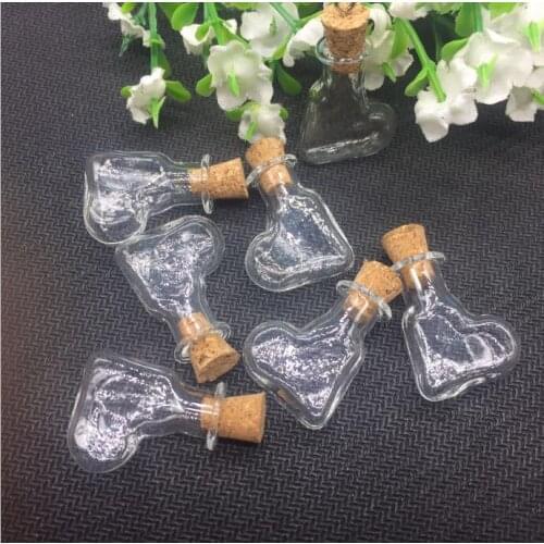 100sets/lot handmade Glass Hanging HEARTvial cork Lampwork pendant charm 2ml box tiny Perfume essential oil Bottle Findings