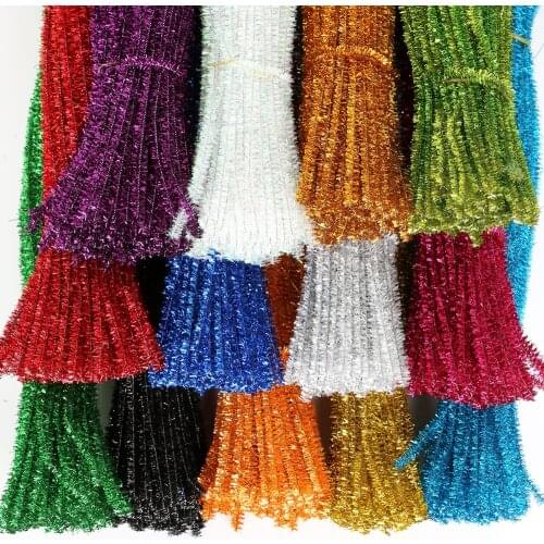 100pcs 30cm Glitter Chenille Stems Pipe Cleaners Plush Tinsel Stems Wired Sticks Kids Educational Toys DIY Craft Supplies