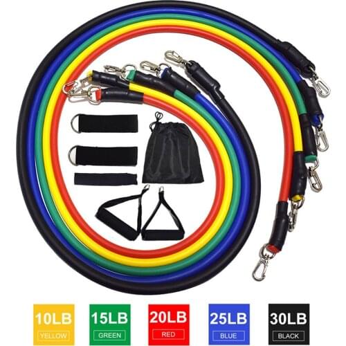 11pcs/set Pull Rope Men Fitness Exercises Equipment set 100 pounds tension Latex Tube Resistance Bands For Body Training Workout