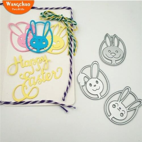 3pcs Lovely Rabbit Happy Easter Metal Cutting Dies Bunny Shape Easter Scrapbooking Album Paper Card Embossing Die Template