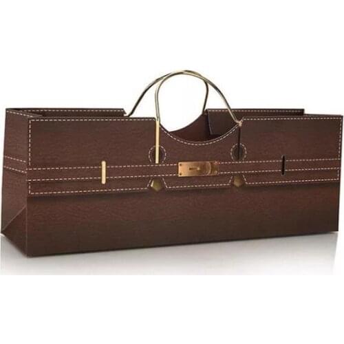 50pcs 35.5*9*12.5cm One Bottle Red Wine Paper Packing Storage Bag Event Party Package Carrier Paper Bag with Handle Wholesale