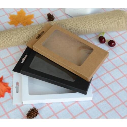 50pcs Phone Case Packaging Box Kraft Paper Phone Box Black Window Package Cardboard Boxes White Gift Box With Hang Hole