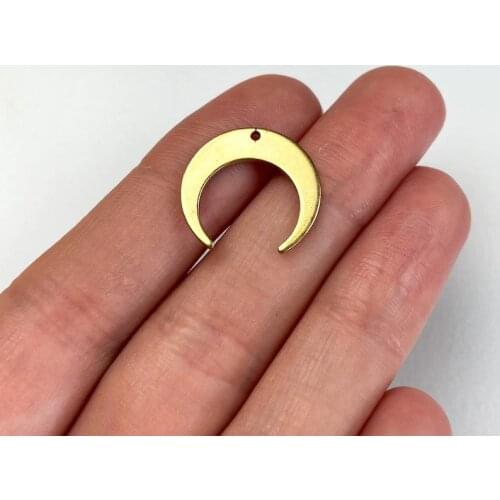 6pc Brass Moon Charms, Brass Crescent Pendants, Geometric Pendants, Earring Findings, Jewelry Supplies 17 x 18mm